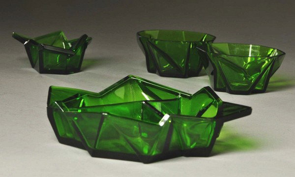 Lot of 4: Ruba Rombic Table Articles.: Jungle green. Typical, minor flaking. Size: Largest: 7 - 3/4" L.