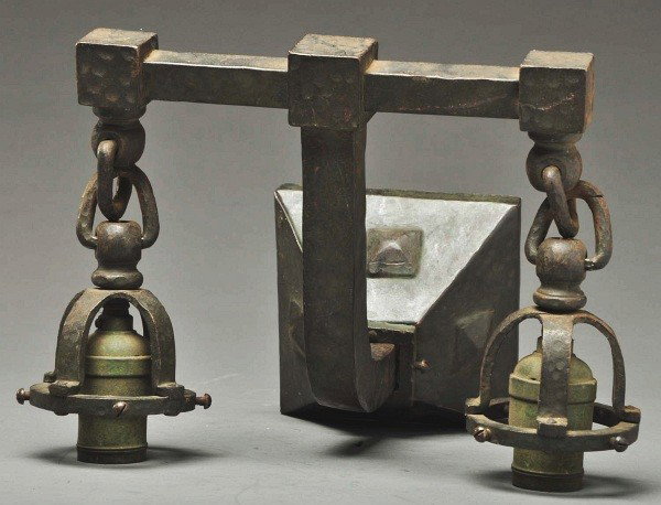 Arts & Crafts Wall Lamp.: Hand hammered. Two light fixtures without shades. Size:
