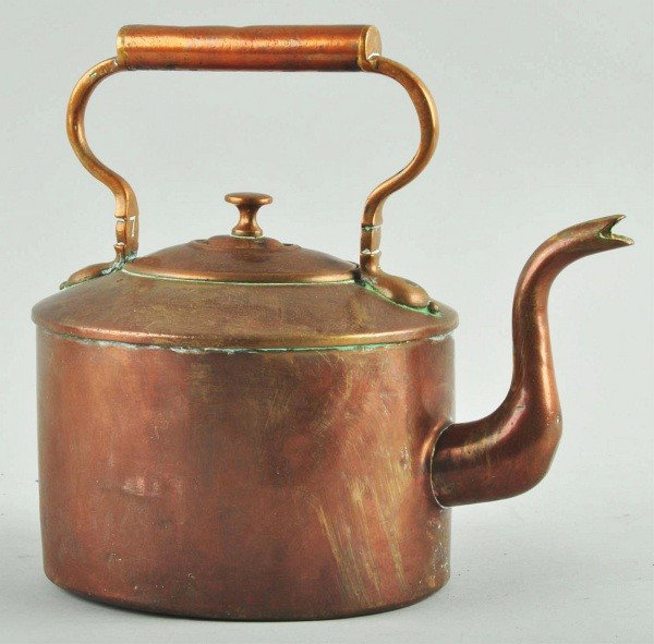 Copper Hand Dovetailed Hepple White Tea Kettle.: Signed. Original lid. Size: 10 - 1/2" T.