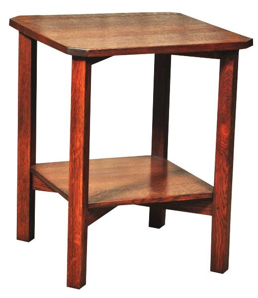 L & J.G. Stickley Clip Cornered Lamp Table.: Earlier refinish. Size: 24" x 29 - 1/2".