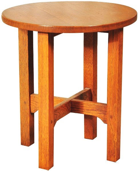 Gustav Stickley Tabouret.: Refinished. Branded mark on cross-stretcher. Size: 18" T.