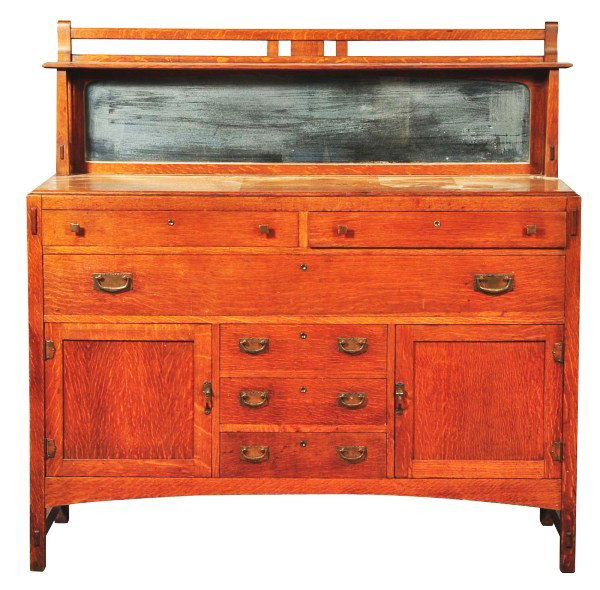 Limbert's Mirror Back Sideboard.: Original condition. Branded inside left hand drawer. Some staining to top. Size: 53 - 1/2" x 54".