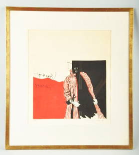 "Something" Print by Masuo Ikeda.: Circa 1966. Masuo Ikeda (Japanese, 1934-1997). SLR in pencil and numbered Limited to 25/30. Depicts an abstract man and face. Not examined out of frame. Size: Framed: 29 - 3/4" x 26 - 3/4".