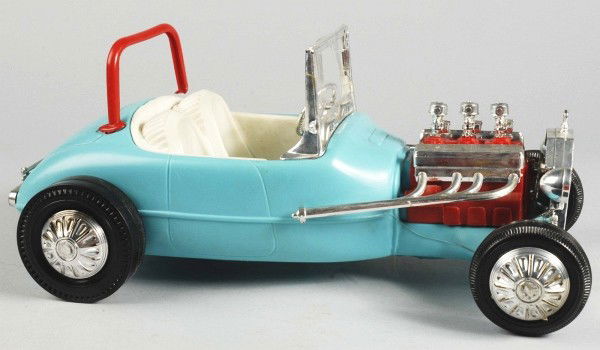 Ken's Hot Rod by Irwin.: Blue hot rod car by Irwin for Barbie and Ken dolls. Damage to roll bar at back. Size: