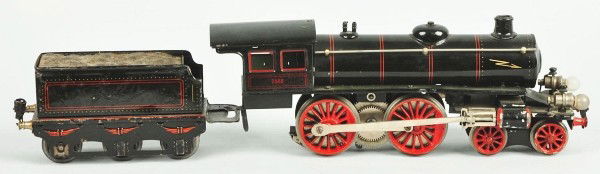 Marklin Gauge 1 Locomotive & Tender.: German. 4-4-0 wheel alignment on locomotive and engine is marked "2588" on both sides of cab. Very minor paint flaking to locomotive and slight crazing to tender. Size: