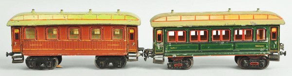 Lot of 2: Marklin Gauge 1 Passenger Train Cars.: German. One is a pullman car and the other a sleeper car. Pullman is missing the interior, one set of wheels, and one roof stanchion. Sleeper car has full interior, slight touchup to roof, and one den