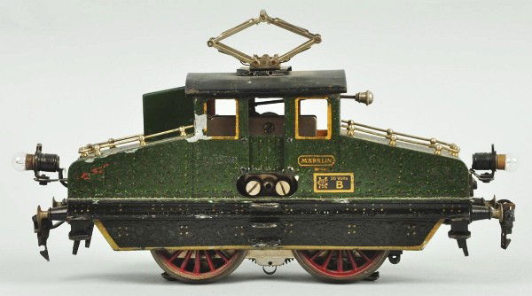 Marklin Gauge 1 Four Wheel Train Locomotive.: German. Steeple cab. Handpainted. All original. Marked "RS13031" on ends of engine. Alligatoring to paint throughout and a few small areas of paint flaking. Size: