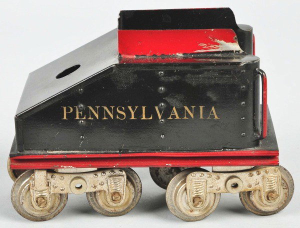 Lionel Pennsylvania Lettered Tender.: American. Standard gauge. Very early. Originally came with #5 engine but this lot includes tender only. Some scratching and wear to top piece. Size: