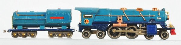 Lionel Blue Comet No. 400 Train Engine & Tender.: American. Standard gauge. Frame on engine is good and boiler in front is possibly replaced. Some scratching and wear throughout. One of the most popular Lionel engines ever made. Size: