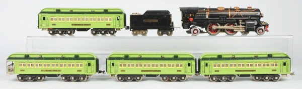Lionel No. 392E Steven Girard Passenger Train Set: American. Standard gauge. Includes 392E steam locomotive, 392T tender, and four passenger cars consisting of two 424 Liberty Bells, 426 Coral Isle, and 425 Steven Girard. This set has an extra Liberty