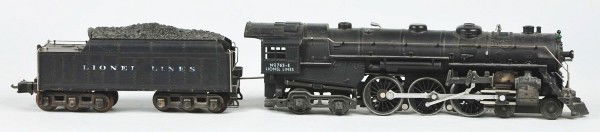 Lionel O Gauge No. 763-E Hudson.: American. Pre-war. All original. Semi scale with 2226 WX tender with faded lettering. Locomotive is beautiful with mint patina and bold lettering. Size: