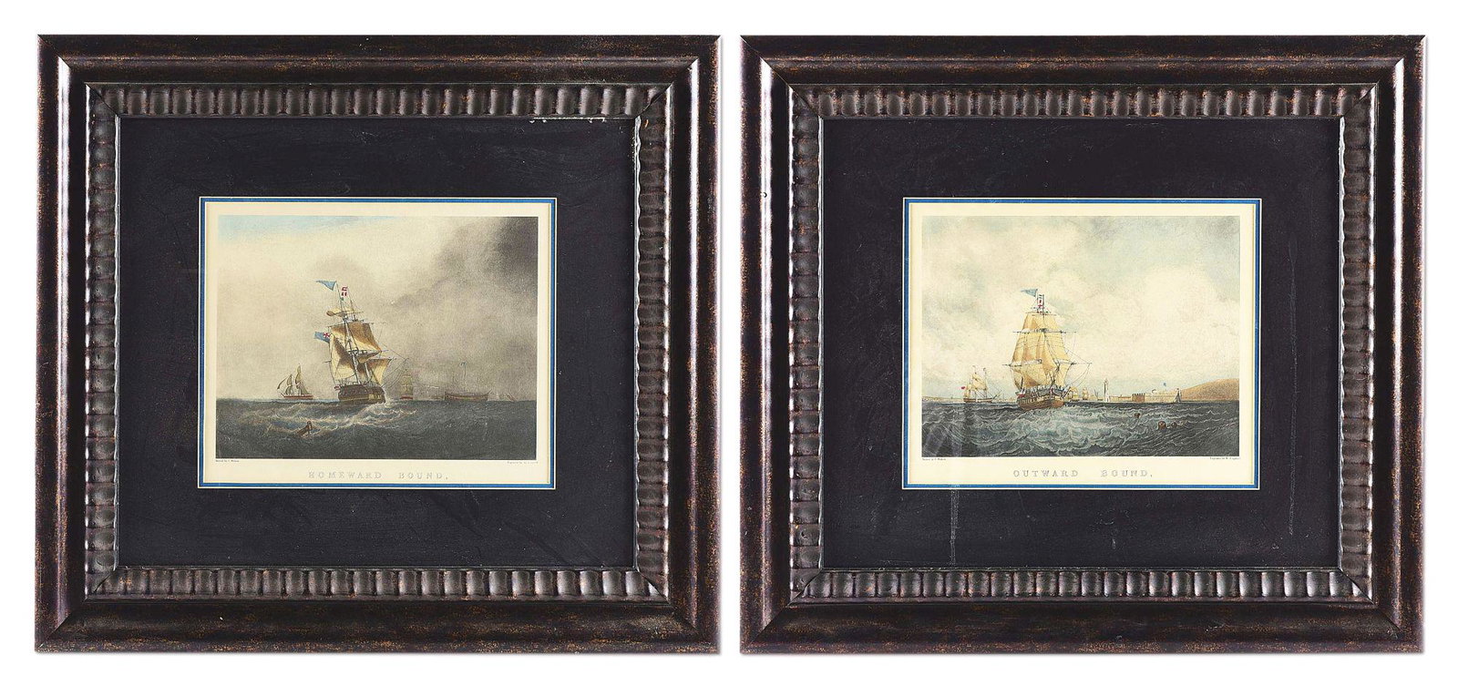 LOT OF 2: SAMUEL WALTERS OUTWARD BOUND AND HOMEWARD: Lot consists of: (A) Fine nautical hand colored and engraving entitled "Outward Bound". (B) Another fine nautical hand colored and engraving entitled "Homeward Bound". Both lithographs were engraved b
