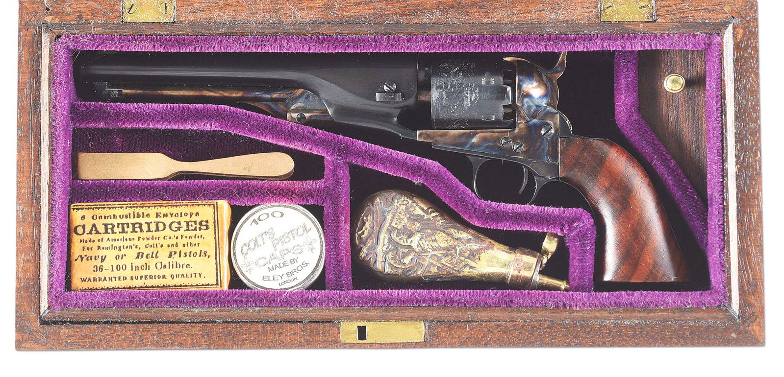 (A) DELIGHTFUL MINIATURE COLT MODEL 1860 ARMY: Miniature Colt Model 1860 Army revolver manufactured by Uberti. The top of the barrel is stamped "ADDRESS COL. SAML COLT NEW-YORK U.S, AMERICA", with "A. UBERTI-ITALY" present on the bottom beneath th