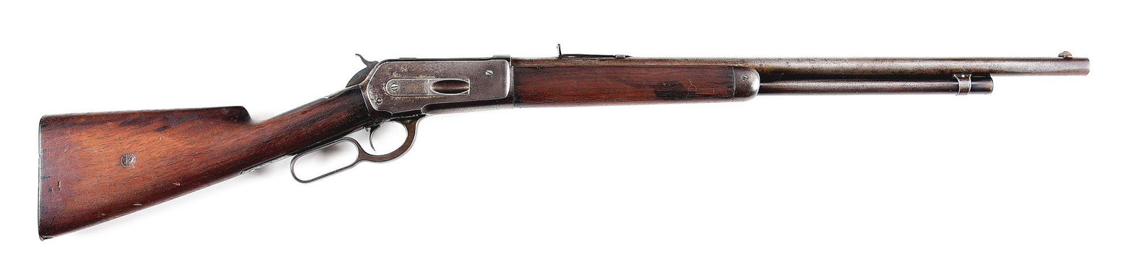 (A) WINCHESTER MODEL 1886 LEVER ACTION RIFLE.: Winchester Model 1886 lever action rifle made by Winchester Repeating Arms Company in 1887. 24" round barrel with spurious Winchester proof marks, 2 line Winchester address, and rifle sights. Case har