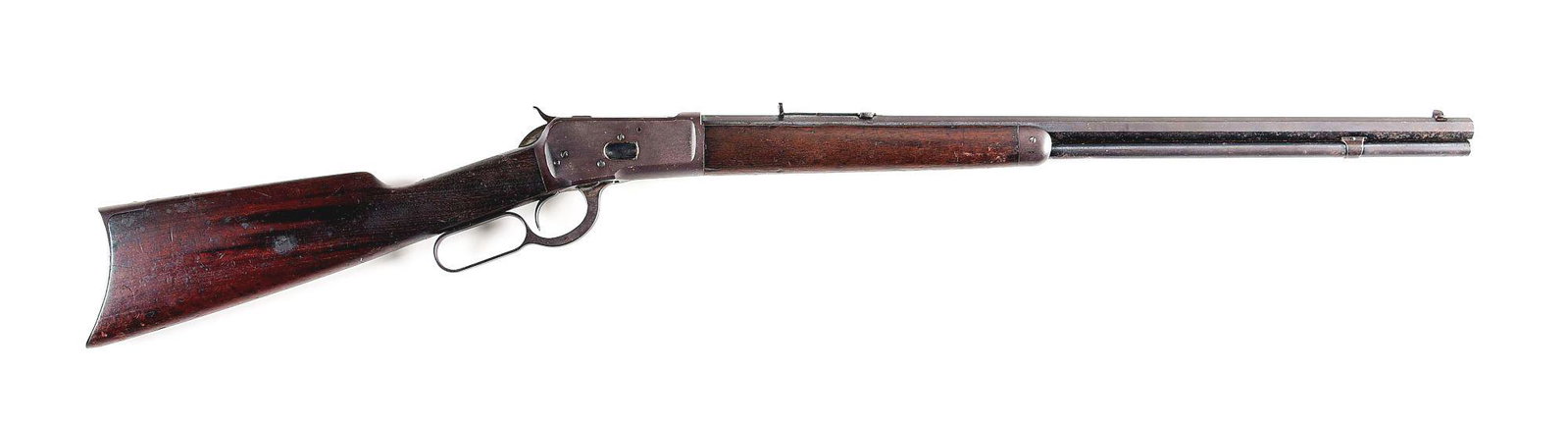 (C) WINCHESTER MODEL 1892 LEVER ACTION RIFLE.: Winchester Model 1892 lever action rifle made by Winchester Repeating Arms Company in 1912. 24" octagon rifled barrel with Winchester 2 line address, sporting sights and Winchester proof mark. Blued s