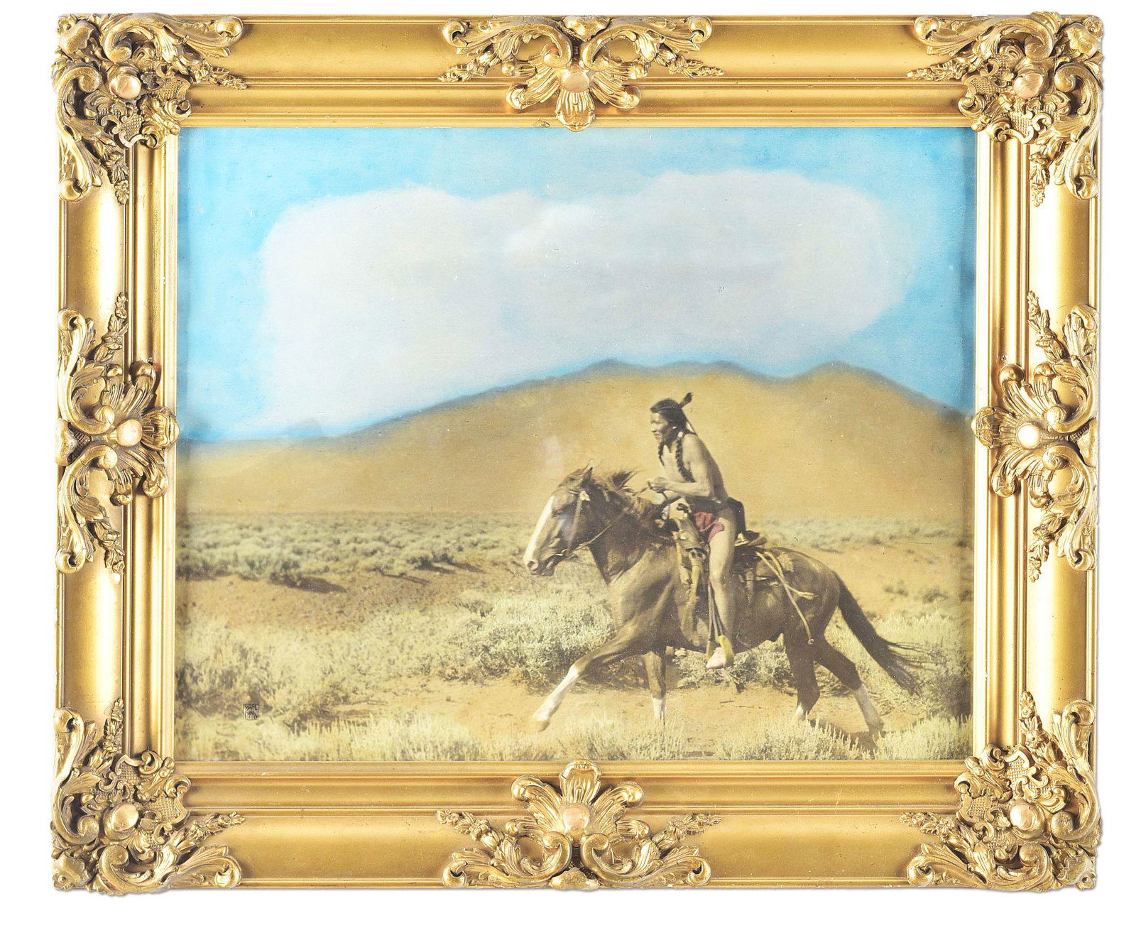 WONDERFUL HAND-COLORED CARL MOON "OPEN COUNTRY": Carl Moon (1879-1948), a contemporary of Edward Curtis, moved to the American Southwest in 1903 to capture Native American culture and the West through painting and photography. This powerful hand-col