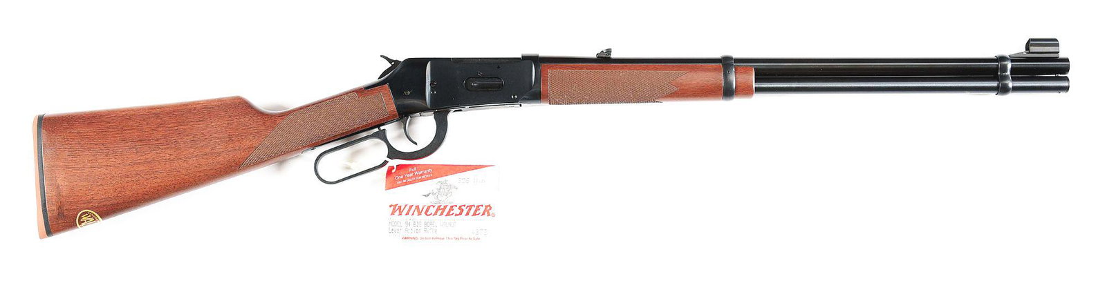 (M) WINCHESTER MODEL 94AE .356 WINCHESTER LEVER ACTION: Winchester Model 94AE lever action rifle with box. Made late 1980s in the United States. Standard markings and a Winchester proof on the chamber. Round, steel barrel with hooded ramped blade front sig