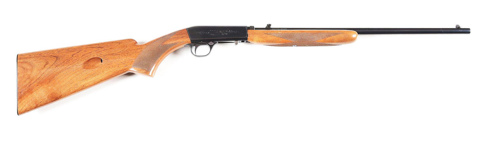 (M) BROWNING SA-22 SEMI-AUTOMATIC RIFLE.: Browning SA semi-automatic rifle in 22 Long Rifle made in Belgium for Browning Arms Company in 1969. 19" blued Browning Special Steel round barrel with blade front sight and rear flip notch sight. Blu