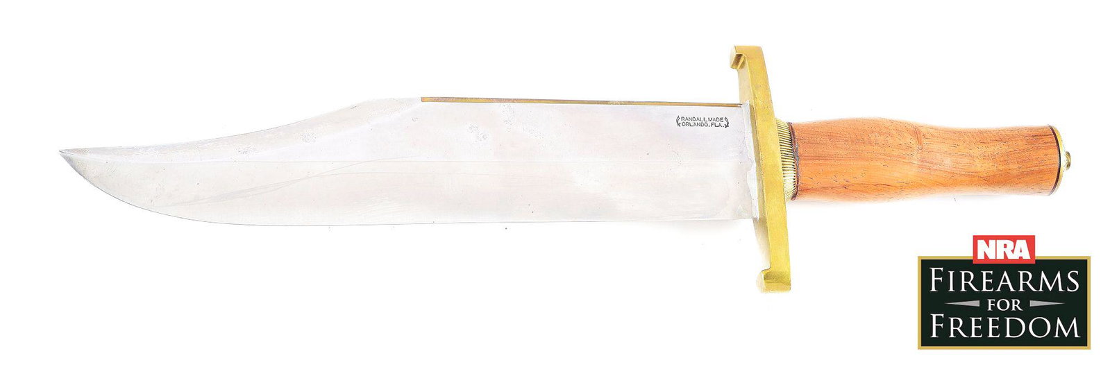MASSIVE RANDALL MODEL 12 CLIP POINT BOWIE KNIFE.: Impressive Randall Model 12 bowie knife which features a massive 11" clip point blade that is marked "RANDALL MADE / ORLANDO, FLA." between Randal scimitars on the cheek. the knife is also marked on t