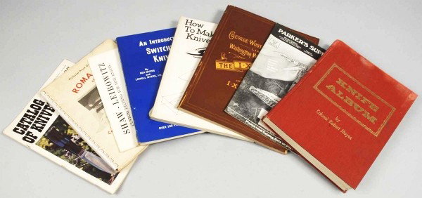Lot of 7: Knife Collecting Books & Catalogs.: Circa 1970s forward. Knife Album by Robert Mayes with a large, hard cover. How To Make Knives by Richard W. Barney & Robert W. Loveless. Romance of Collecting Case XX Knives. George Wostenholm & Son W