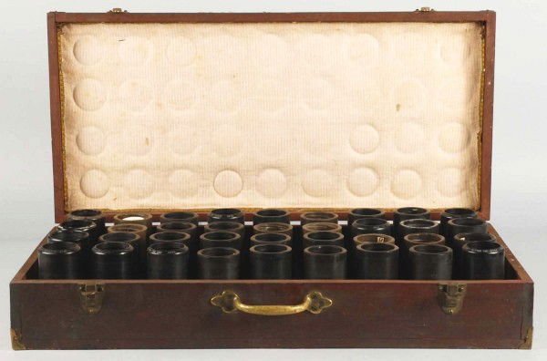 Collection of Edison Roller Discs.: Discs are for an Edison home phonograph. Includes two wooden boxes, each containing 36 discs for a total of 72. Each box has been fashioned with wooden spools to keep discs from being damaged. Size: E
