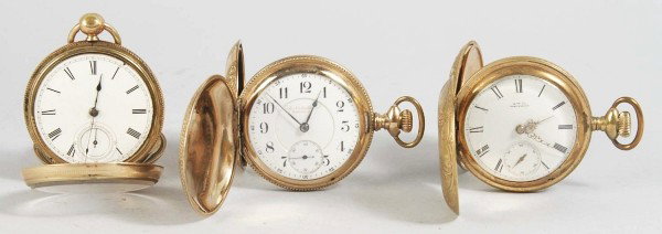 Lot of 3: Pocket Watches.: A.N. Anderson, 14 size, no. 857792. Waltham, working, 14 size, no. 000939. Columbia Hunter Case Key-Wind, working sporadically, 16 size. Size: