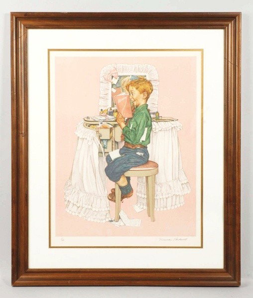 Limited Edition Rockwell Print.: Framed and matted under glass. Depicts a young boy reading a diary. Size: Framed: 32 - 3/4" x 27 - 1/2".