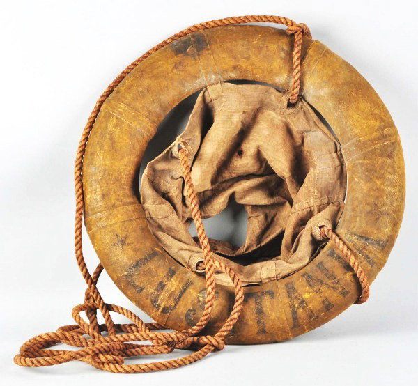 Rare Lusitania Breeches Buoy Vintage Life Ring.: Moderate wear overall. Size: 27" Dia.