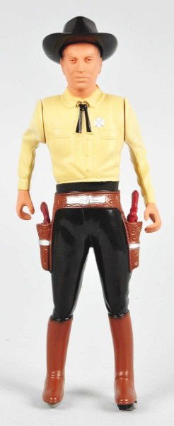Hartland Clay Hollister Gunfighter.: Complete set includes two pistols and hat. Magnets have been attached to boot bottoms so the figure would stand on metal plate. May not be removable. Size:7 - 1/2" L.