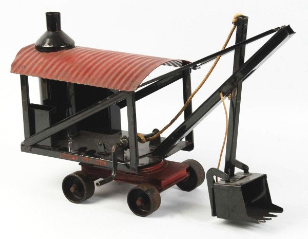 Pressed Steel Buddy L Steam Shovel Toy.: American. Decals on sides have some chipping and larger decal is in very good condition. Scratching and wear to roof. Size:18" L.