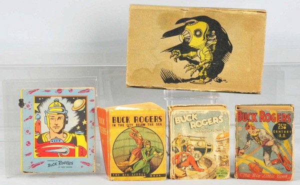 Lot of 5: Buck Rogers Vintage Items.: Includes three Big Little Books, one Daisy Handbook missing cover, and one pencil box. All are in heavily used condition. Size:Largest: 5 - 1/2" x 8 - 3/4".