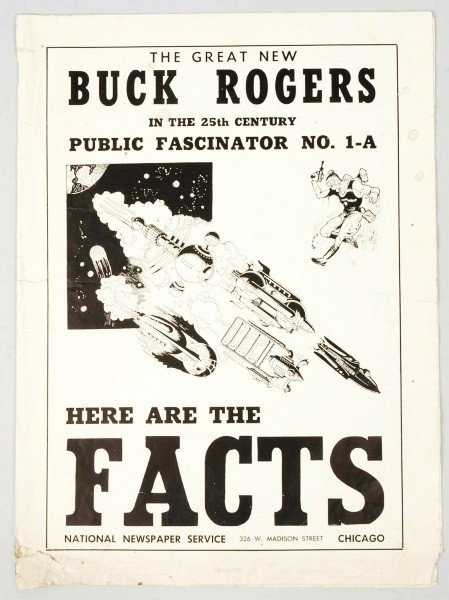 Extremely Rare Buck Rogers Newspaper Promo.: Unfolds into eight 9 - 1/4" x 12 - 1/2" pages. Comic strips inside are dated 1944. Pamphlets were mailed to newspapers to promote the comic strip. Buck Rogers Rocket Rangers Club is mentioned on back.