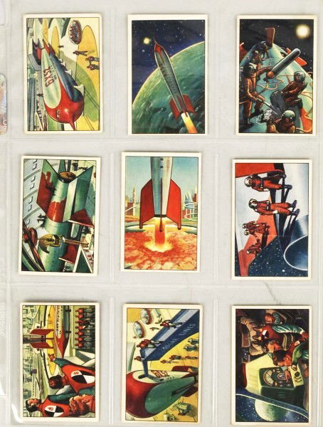 Complete Set of Bowman Spacemen Cards.: Includes 180 cards from the 1950s Jets, Rockets, Spacemen Set. Nice pictures of animals and other space aliens. Some gum staining to backs. Size: