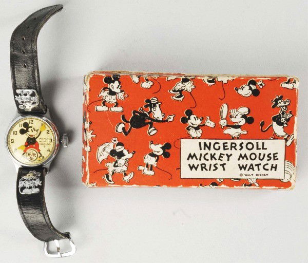 Walt Disney Ingersoll Mickey Mouse Wrist Watch.: Not working. Original leather band. Includes original box with insert. Size:8" L.