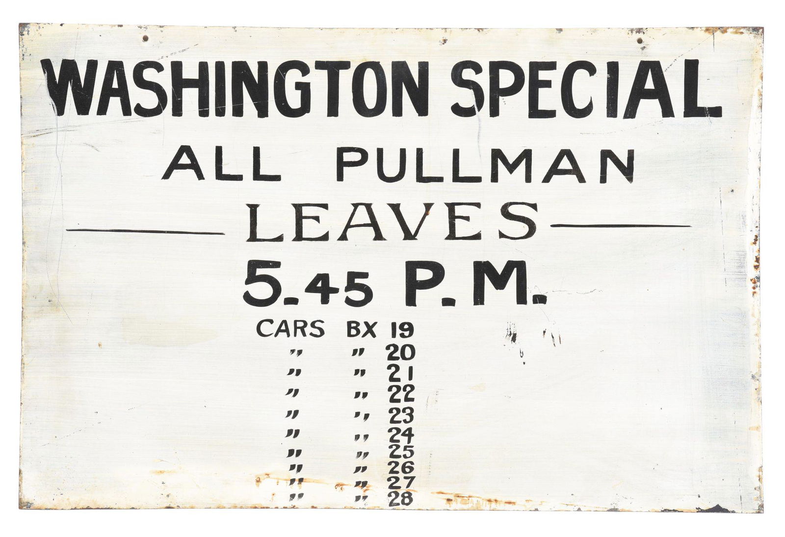 WASHINGTON SPECIAL RAILROAD HAND PAINTED TIN SIGN. (1 of 4)