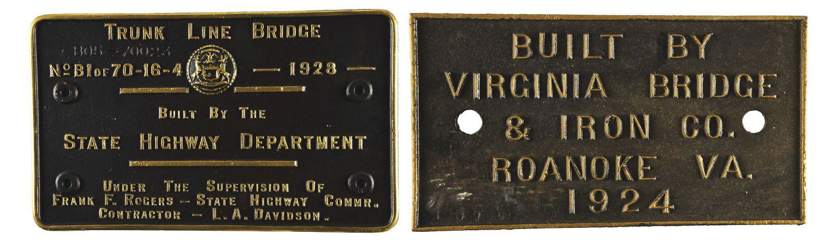 LOT OF 2: BRIDGE PLAQUES. (1 of 5)