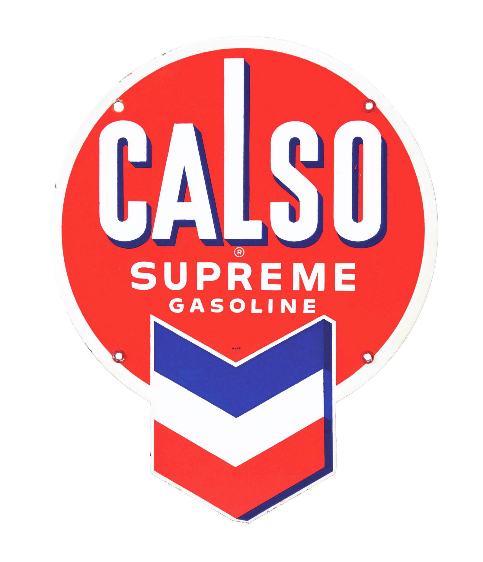 CALSO SUPREME GASOLINE PORCELAIN PUMP PLATE SIGN W/ (1 of 2)