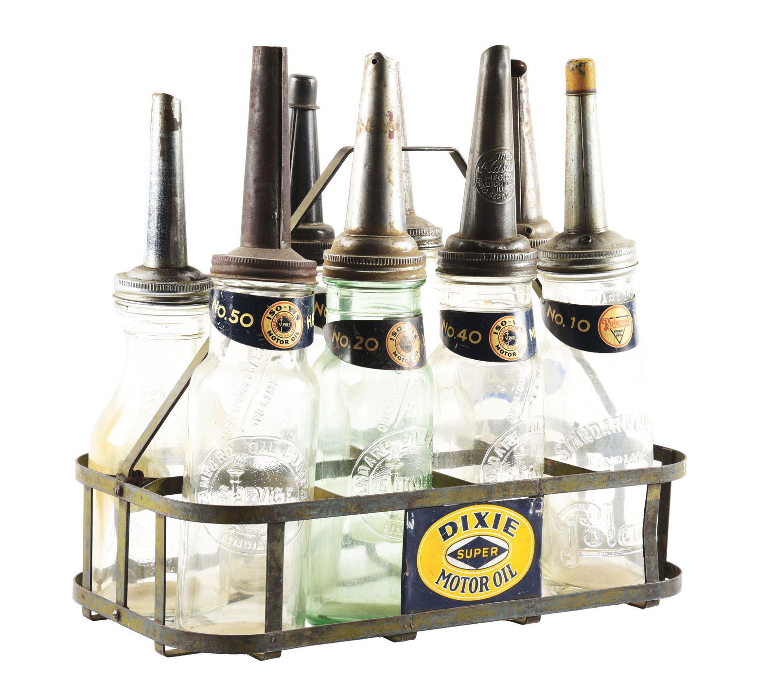SET OF EIGHT STANDARD MOTOR OIL GLASS OIL BOTTLES WITH (1 of 4)