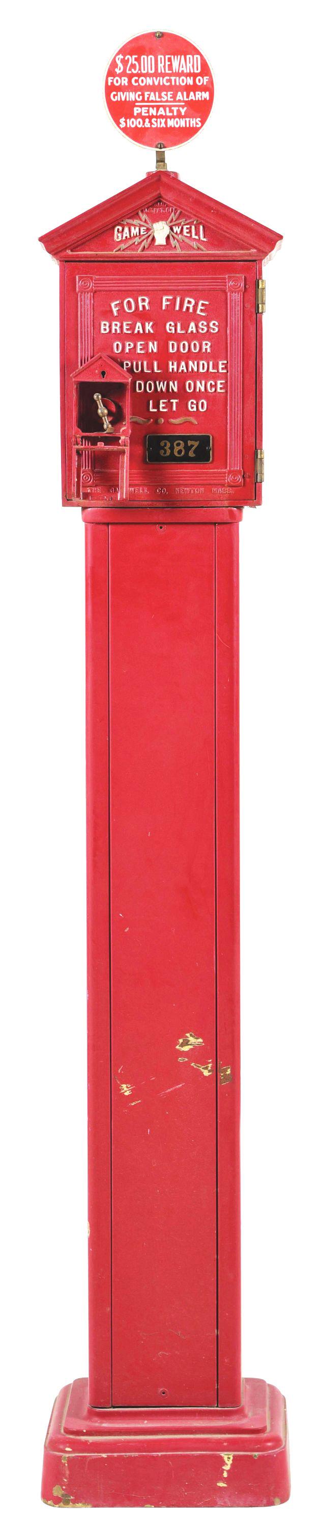 GAMEWELL FIRE ALARM BOX MOUNTED ON METAL PEDESTAL BASE. (1 of 5)