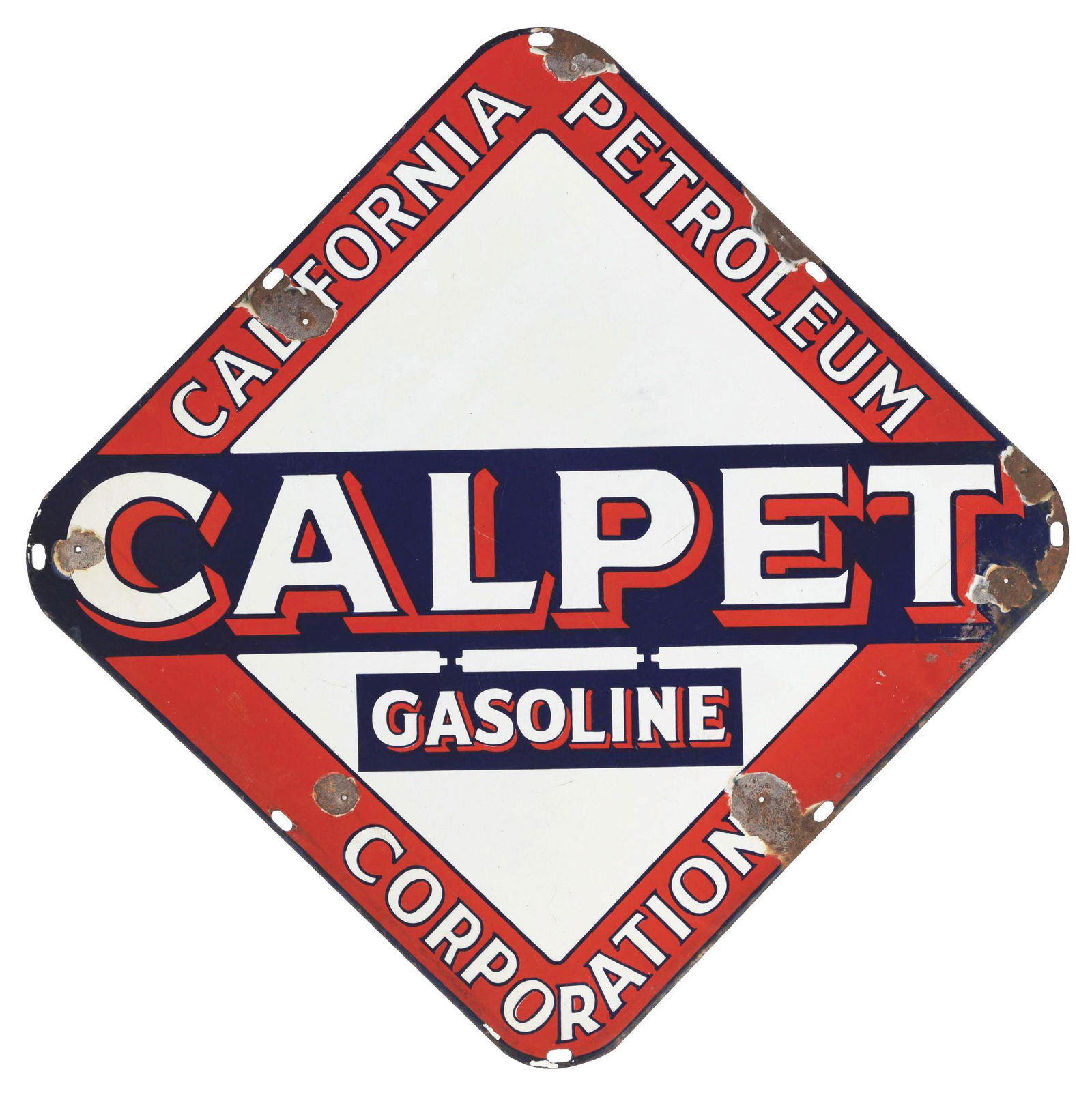 RARE CALPET GASOLINE PORCELAIN SERVICE STATION SIGN. (1 of 2)