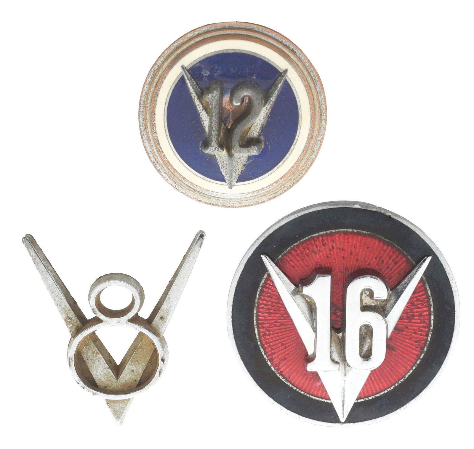 LOT OF 3: SCARCE FORD AND CADILLAC AUTOMOBILE EMBLEMS. (1 of 2)