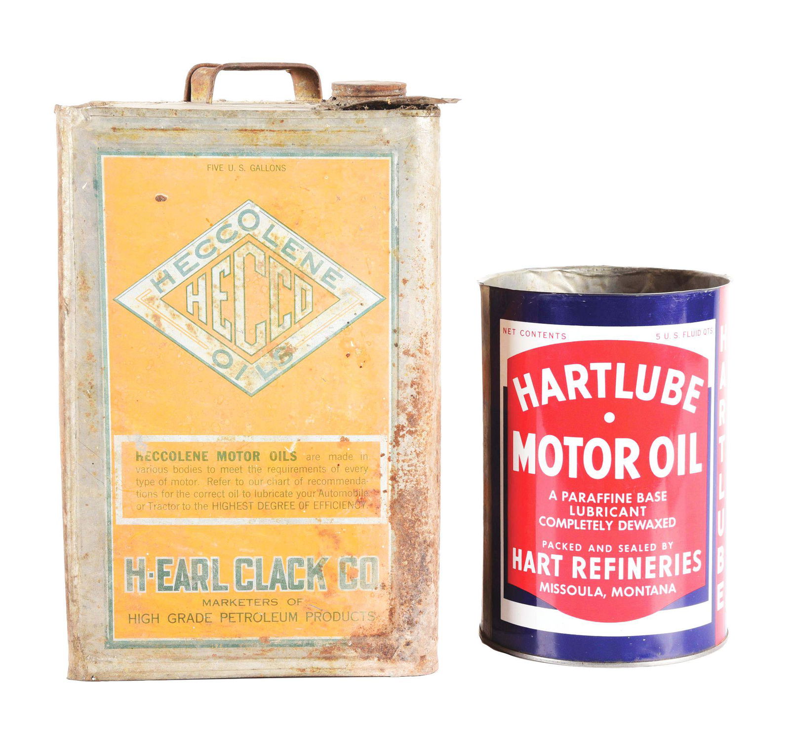 LOT OF 2: HECCOLENE FIVE GALLON & RARE HARTLUBE FIVE (1 of 4)