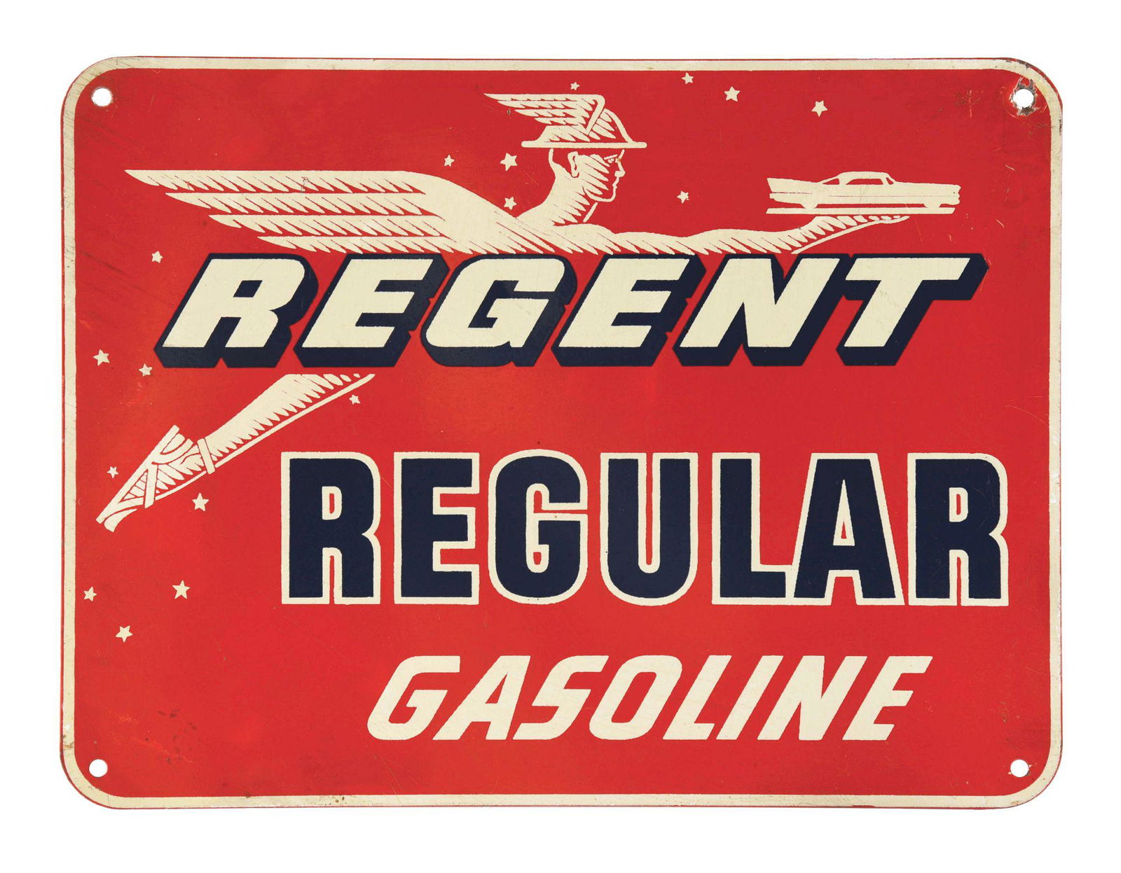 REGENT REGULAR GASOLINE TIN PUMP PLATE SIGN. (1 of 2)