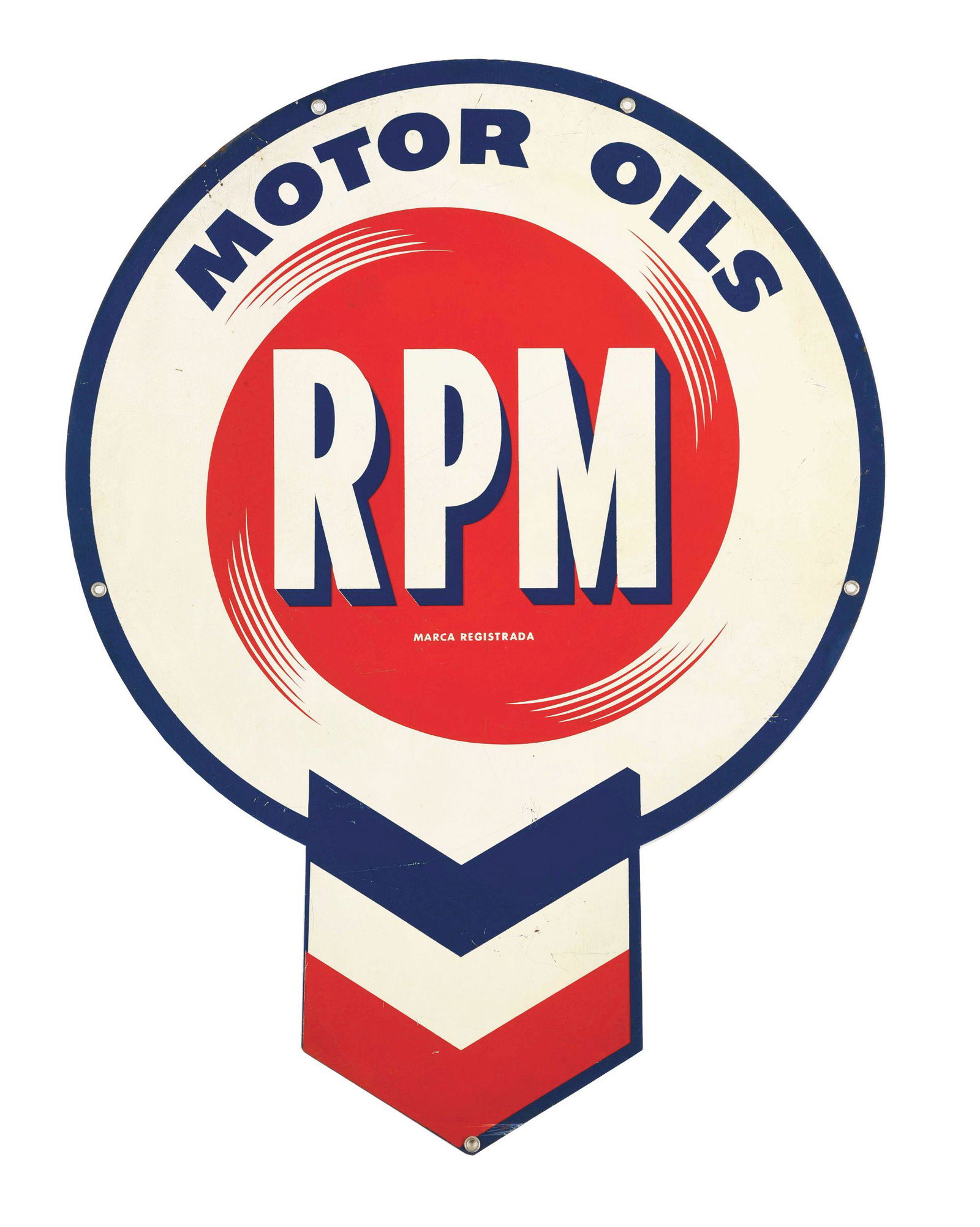 RARE RPM MOTOR OILS DIE CUT TIN SERVICE STATION SIGN. (1 of 2)
