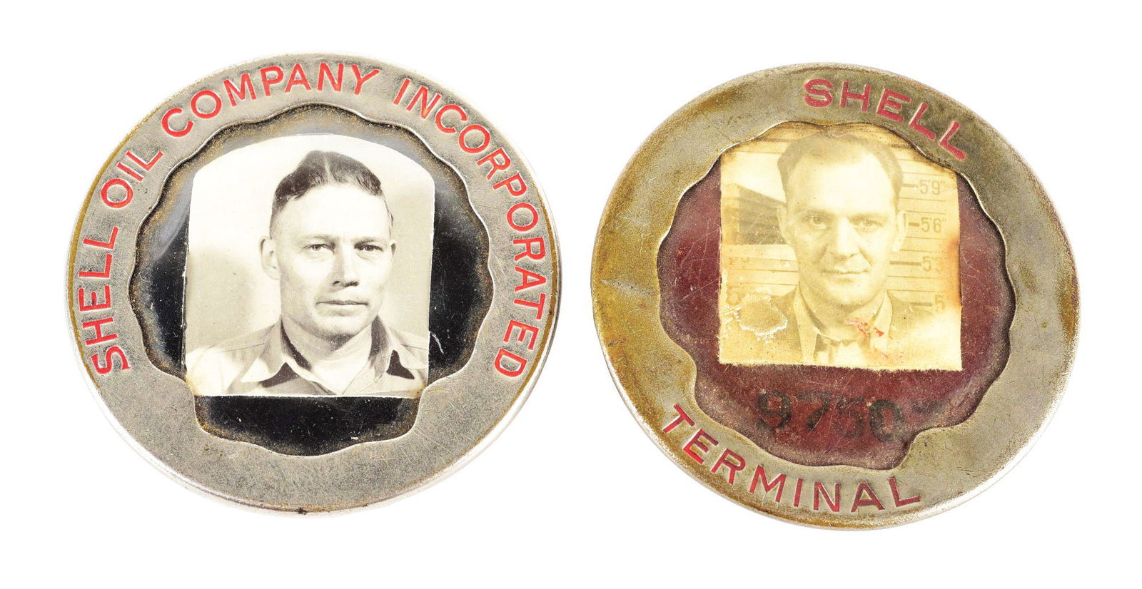 SET OF 2: RARE SHELL OIL COMPANY EMPLOYEE BADGES. (1 of 2)