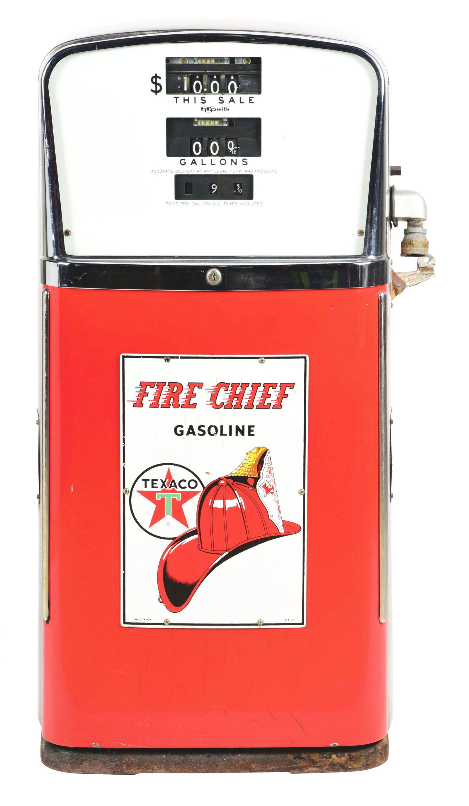 SMITH MODEL #480 TEXACO GAS PUMP.: A nice example of this Circa 1960's Gas Pump produced and developed by Smith for Texaco Gasoline. CONDITION: Pump is in its original condition showing very good paint throughout the doors as well a ni