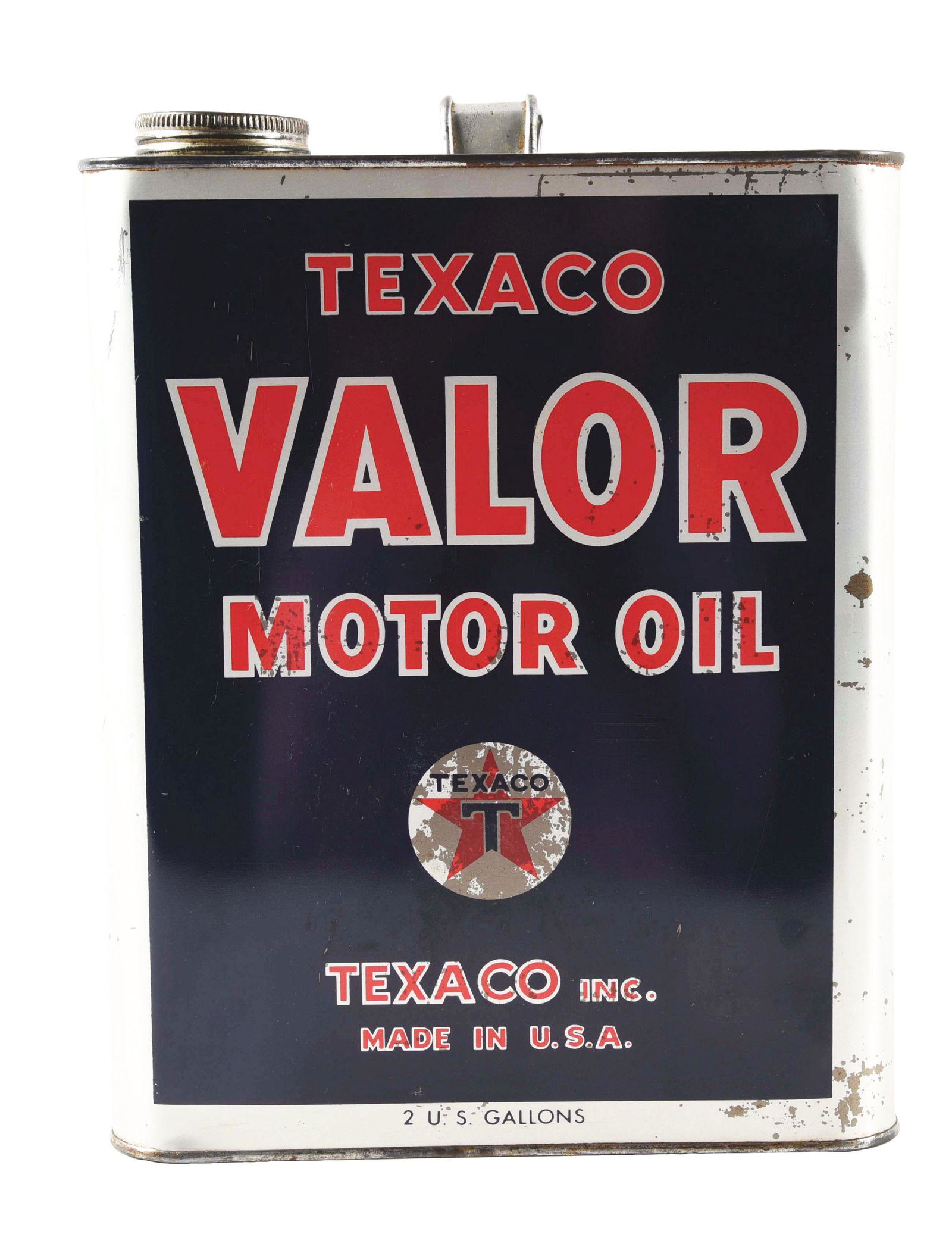 TEXACO VALOR MOTOR OIL TWO GALLON CAN W/ STAR GRAPHICS. (1 of 4)