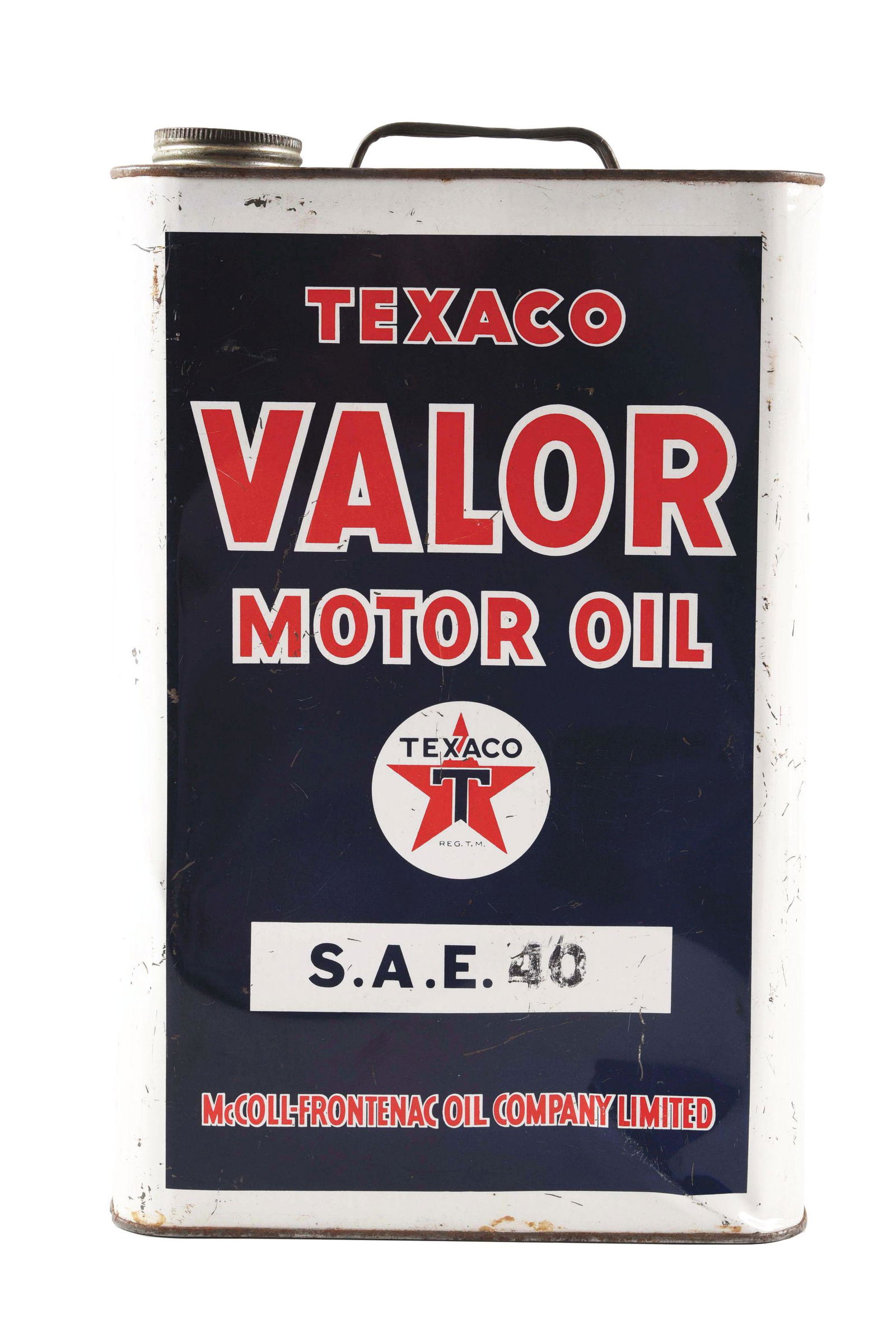 TEXACO VALOR MOTOR OIL TWO GALLON IMPERIAL CAN. (1 of 4)