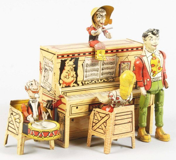 Tin Litho Unique Art L'il Abner Band Wind-Up Toy.: Description American. Working. All original parts including arms and drumsticks. Piano marked "Turnip Time by L'il Abner". Some wear to area where drumsticks hit drumhead and other minor scratching th