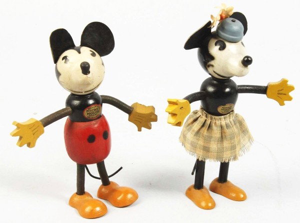 Lot of 2: Fun-E-Flex Mickey & Minnie Figures.: Description Walt Disney. Medium size variations. Original ears, tails, and clothing. Nice decals on chest and very little wear overall. Condition (Excellent). Size Largest: 5" T. Dimensions:Largest: 5